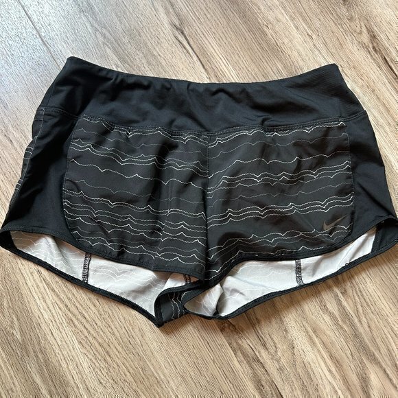 Nike Dri Fit Black Squiggle Stripe Athletic Shorts Size M - Picture 1 of 6